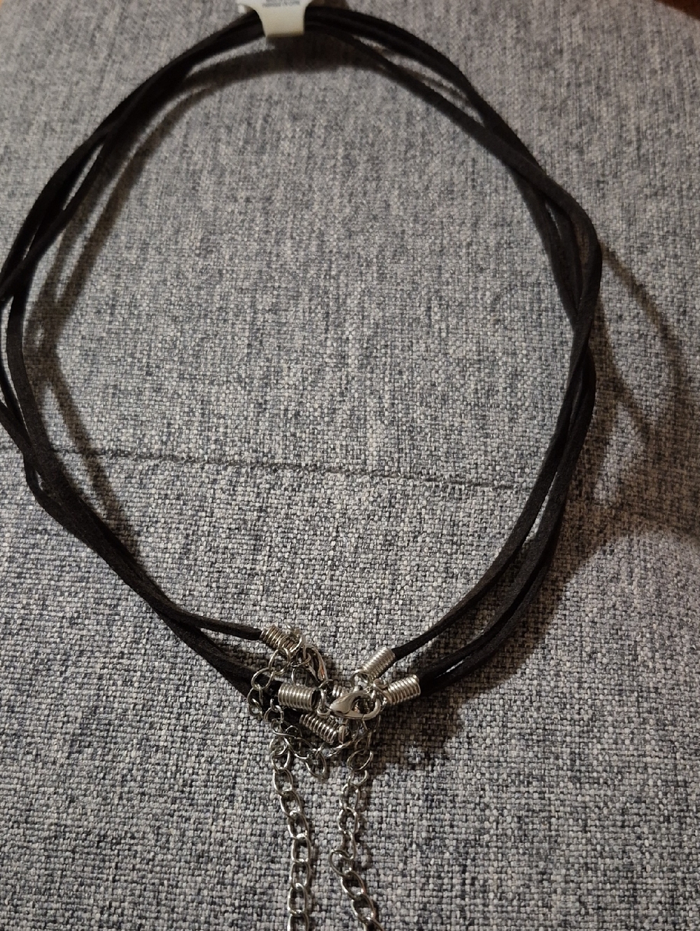 Black Multi-Strand Suede Choker with Silver Chain